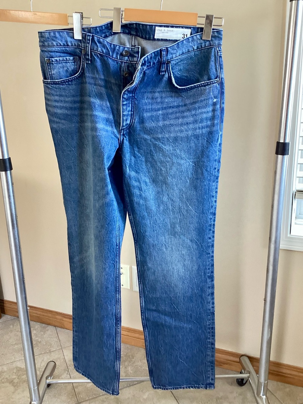 rag & bone Blue Wide-Leg Button-Fly Jeans